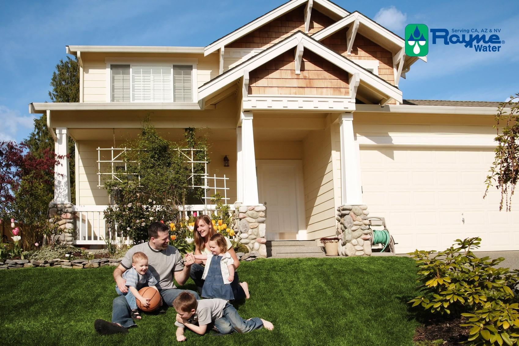 Rayne AC-10 whole-house carbon conditioner lifestyle photo outside a home in San Diego