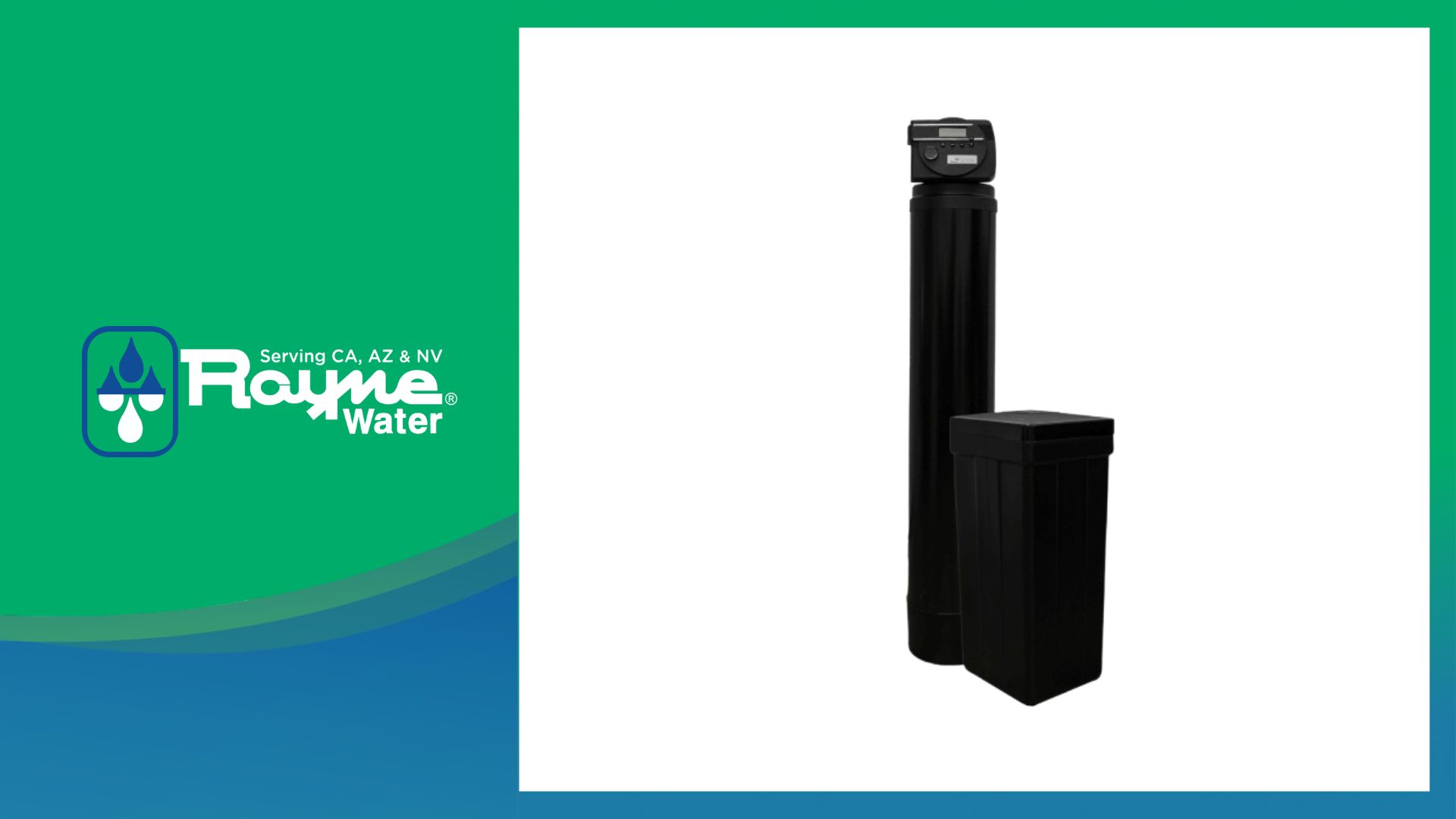 Rayne Defender 1500 metered salt-based water softener with brine tank