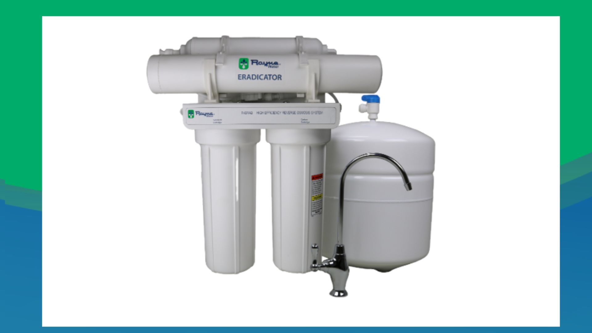 Rayne Eradicator under-sink reverse osmosis system with storage tank and faucet for cleaner drinking water